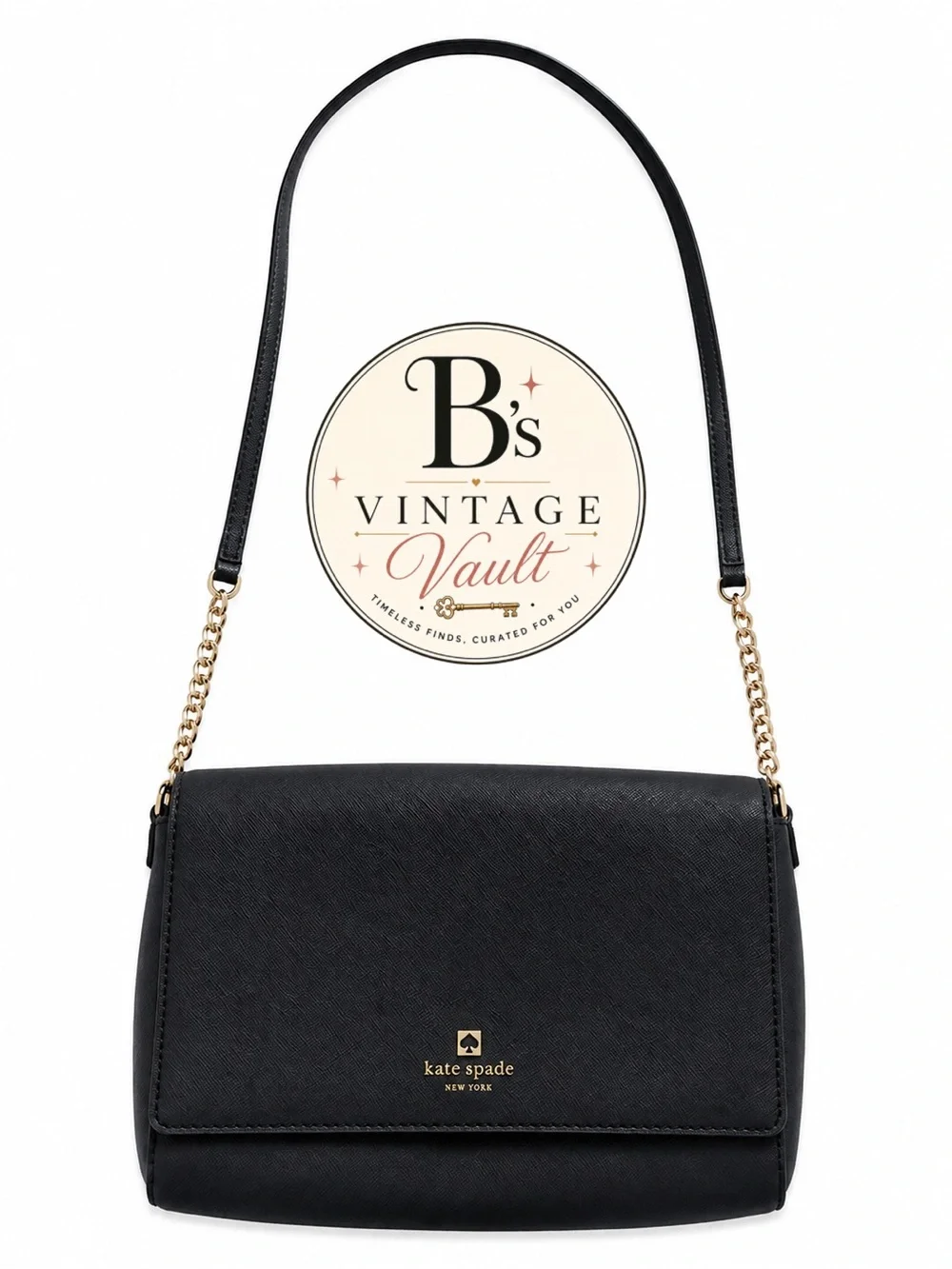 kate spade Black Leather Crossbody with Gold Chain Strap
